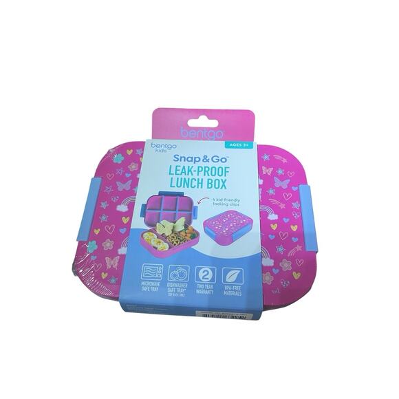 Bentgo Kids Snap & Go Leak-Proof Lunch Box,Pink Blue Butterflies & Rainbows NIB - Picture 6 of 7